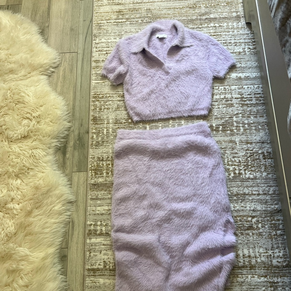 Two piece lavender fuzzy skirt set